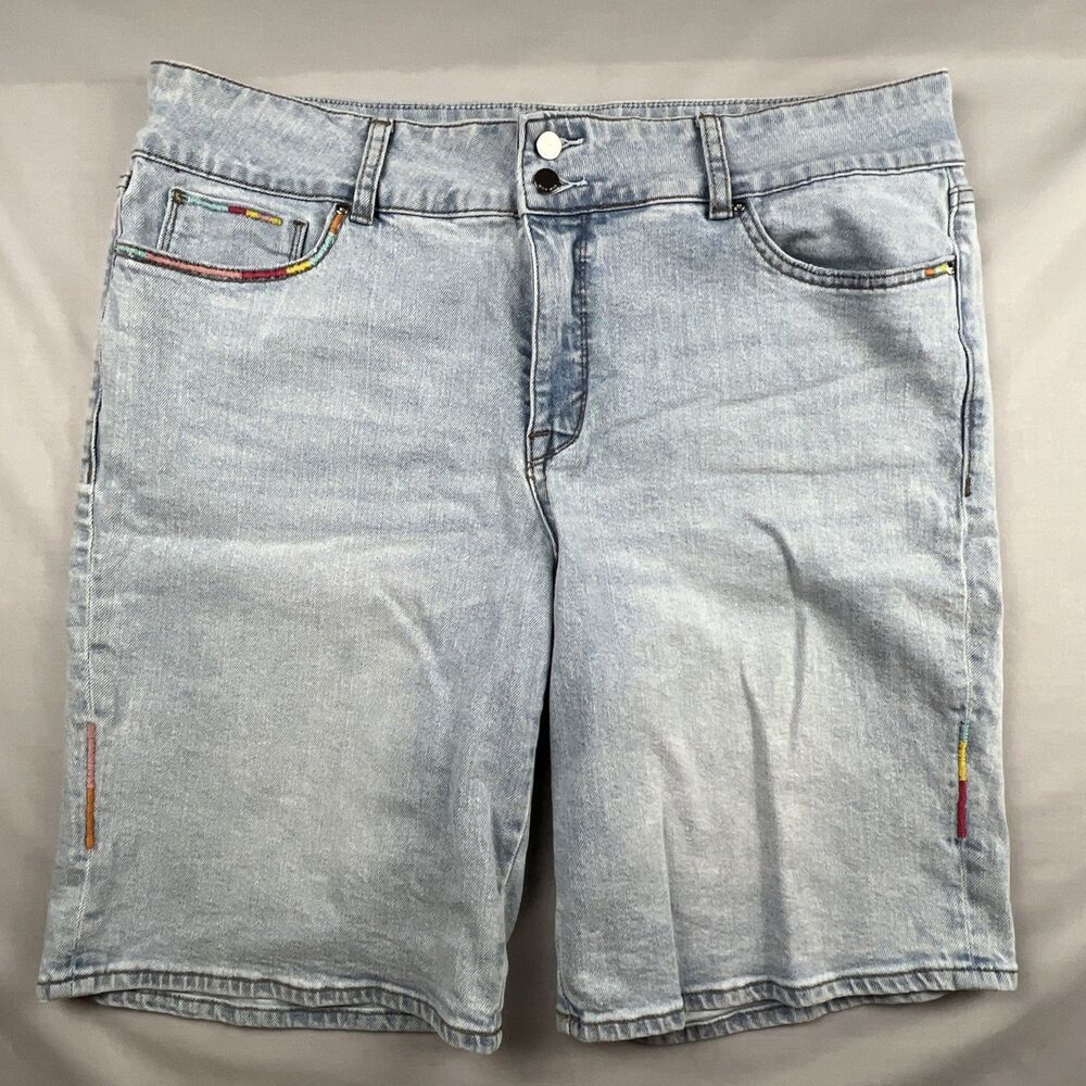 Seven 7 Tummyless Mid-Rise Bermuda Jean Shorts Embroidery Size 14